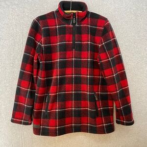 Vintage Lauren Ralph Lauren Medium Red Plaid Fleeve Pullover Mock Neck Pockets